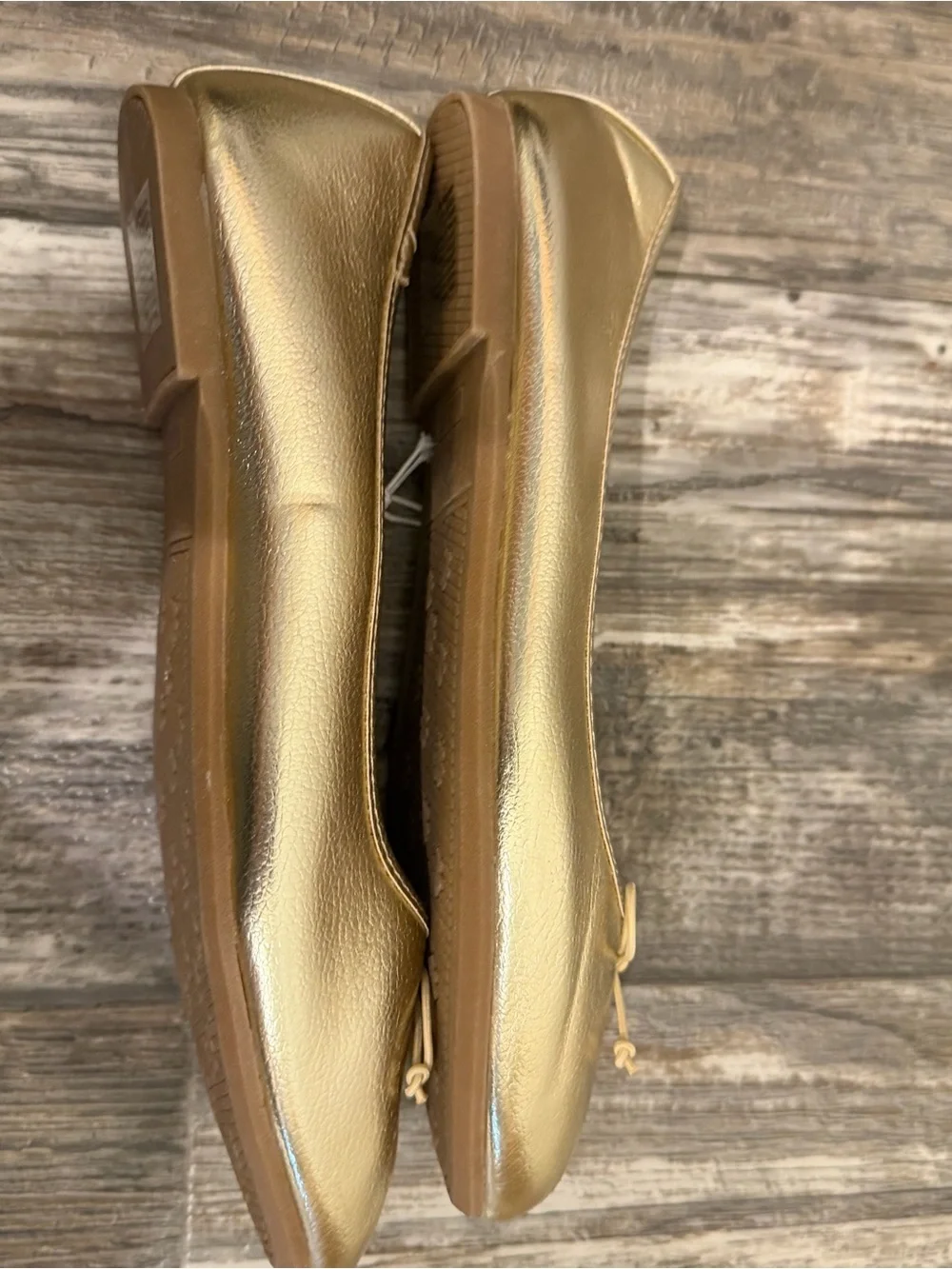 Gold Ballet Flats with Bow Accent - Women's Shoes Size 9